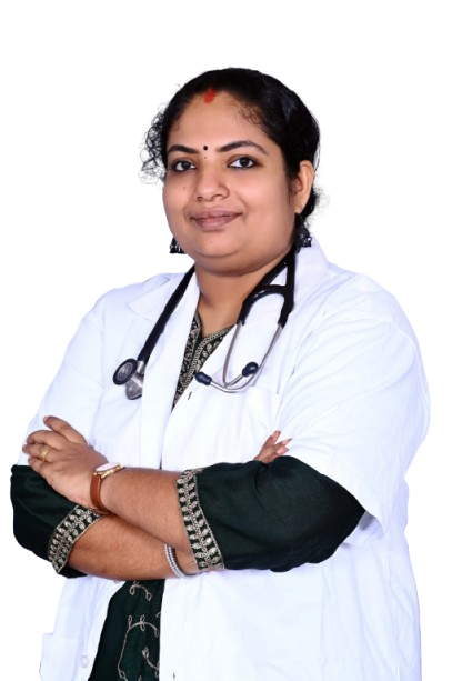 Dr. Anju wearing a white coat and stethoscope